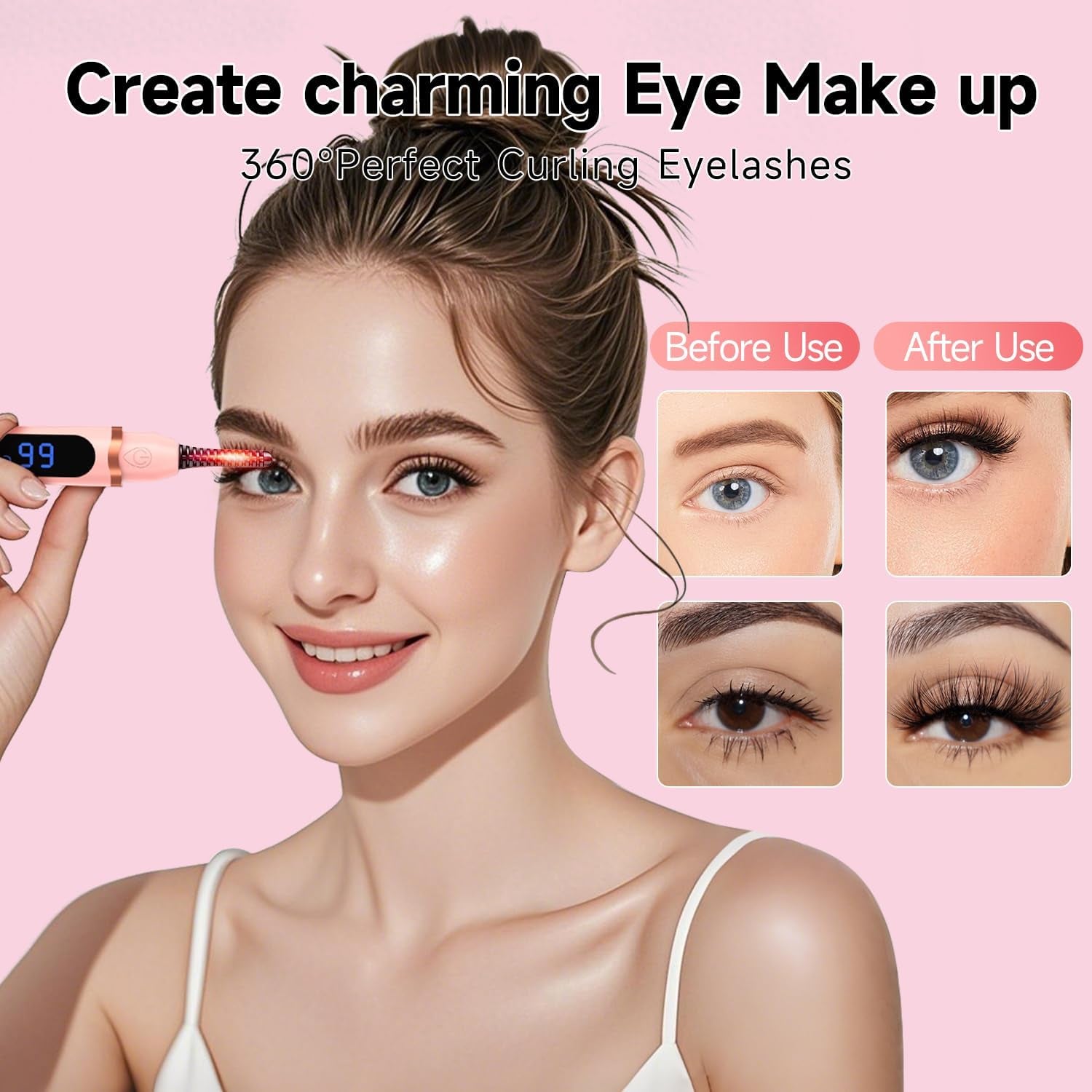 Heated Eyelash Curler,Electric Eyelashes Curler with USB Rechargeable Feature Makeup Tools Heats up in 10 Seconds, 24-Hour Long-Lasting Curls - 3 Adjustable Heating Modes and LED Display