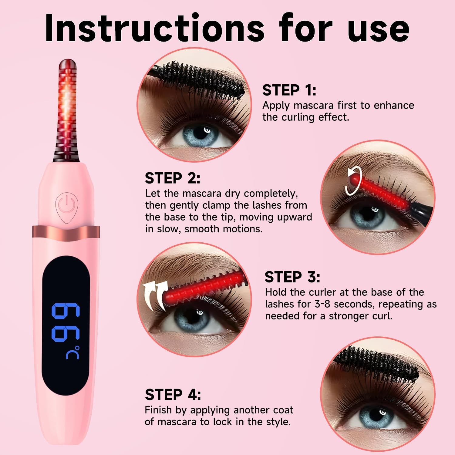 Heated Eyelash Curler,Electric Eyelashes Curler with USB Rechargeable Feature Makeup Tools Heats up in 10 Seconds, 24-Hour Long-Lasting Curls - 3 Adjustable Heating Modes and LED Display