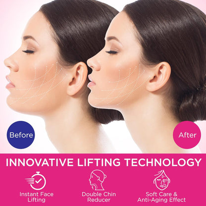 Reusable Double Chin Reducer- V Line Mask -Double Chin Remover-Facial Slimming Chin Strap-Chin up Mask Face Lifting Belt V Shaped Slimming Face Mask, Pink
